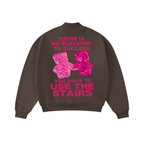 370GSM  Unisex Raw-Edge Ripped French Terry PP-Sprayed Sweatshirt Brown