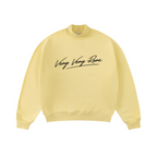 370GSM  Unisex Raw-Edge Ripped French Terry PP-Sprayed Sweatshirt Light Yellow