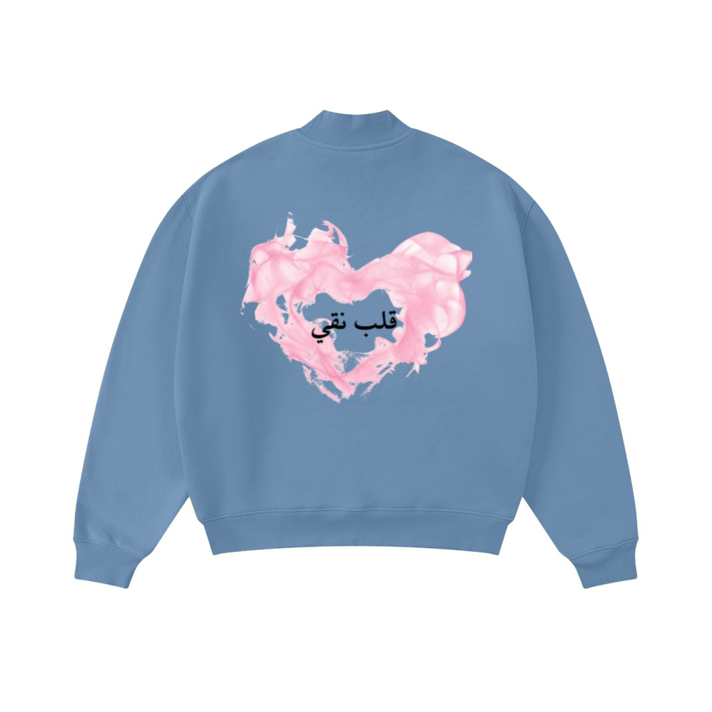 370GSM  Unisex Raw-Edge Ripped French Terry PP-Sprayed Sweatshirt Medium Blue