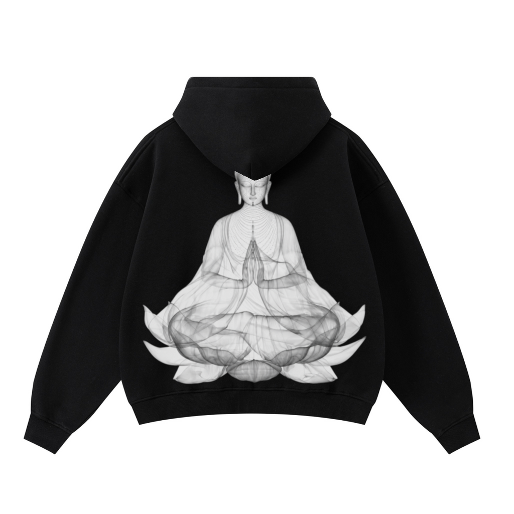 345GSM Unisex Boxy-Fit Double-Zip Hoodie Black