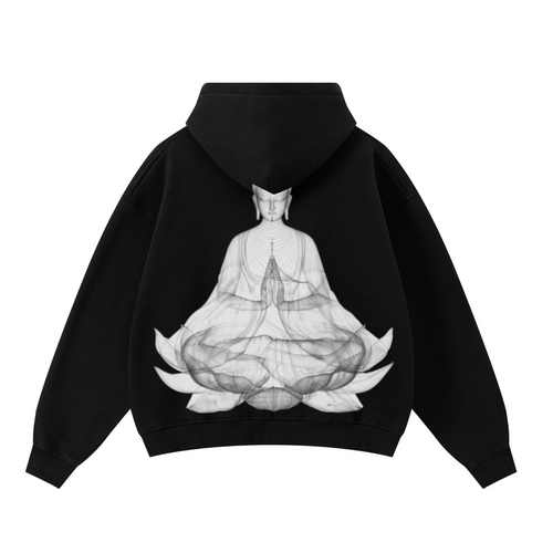 345GSM Unisex Boxy-Fit Double-Zip Hoodie Black