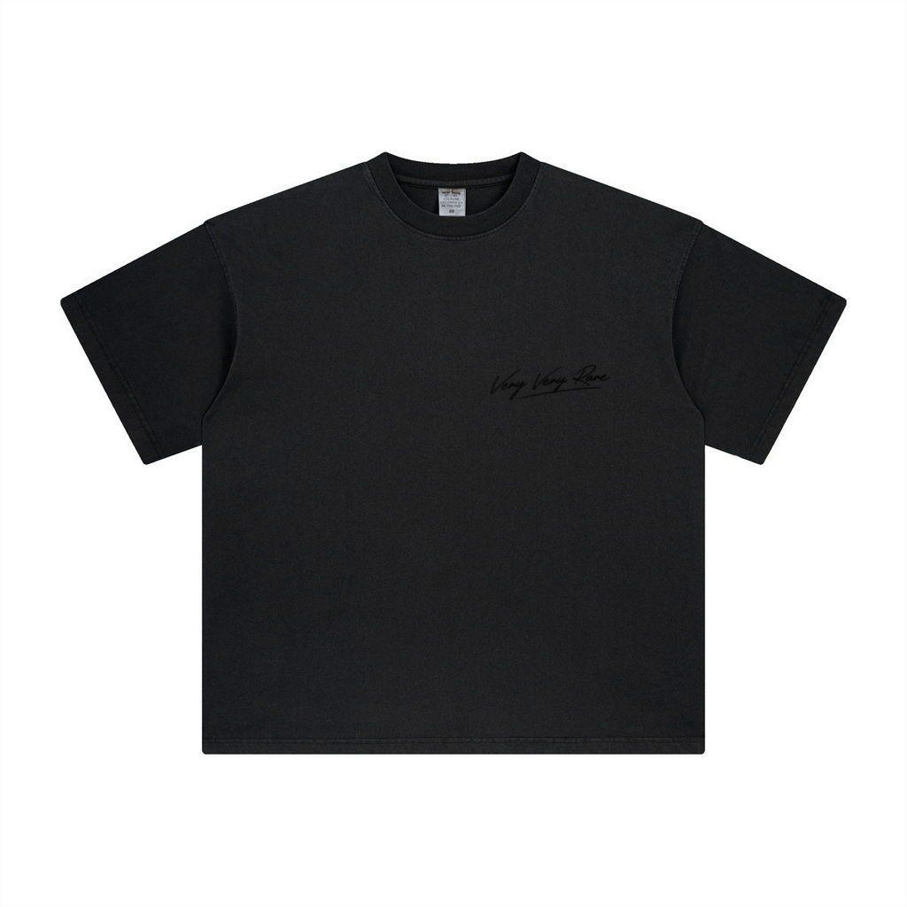 260GSM Unisex Heavyweight Re-Washed Distressed Crew Neck T-shirt Black