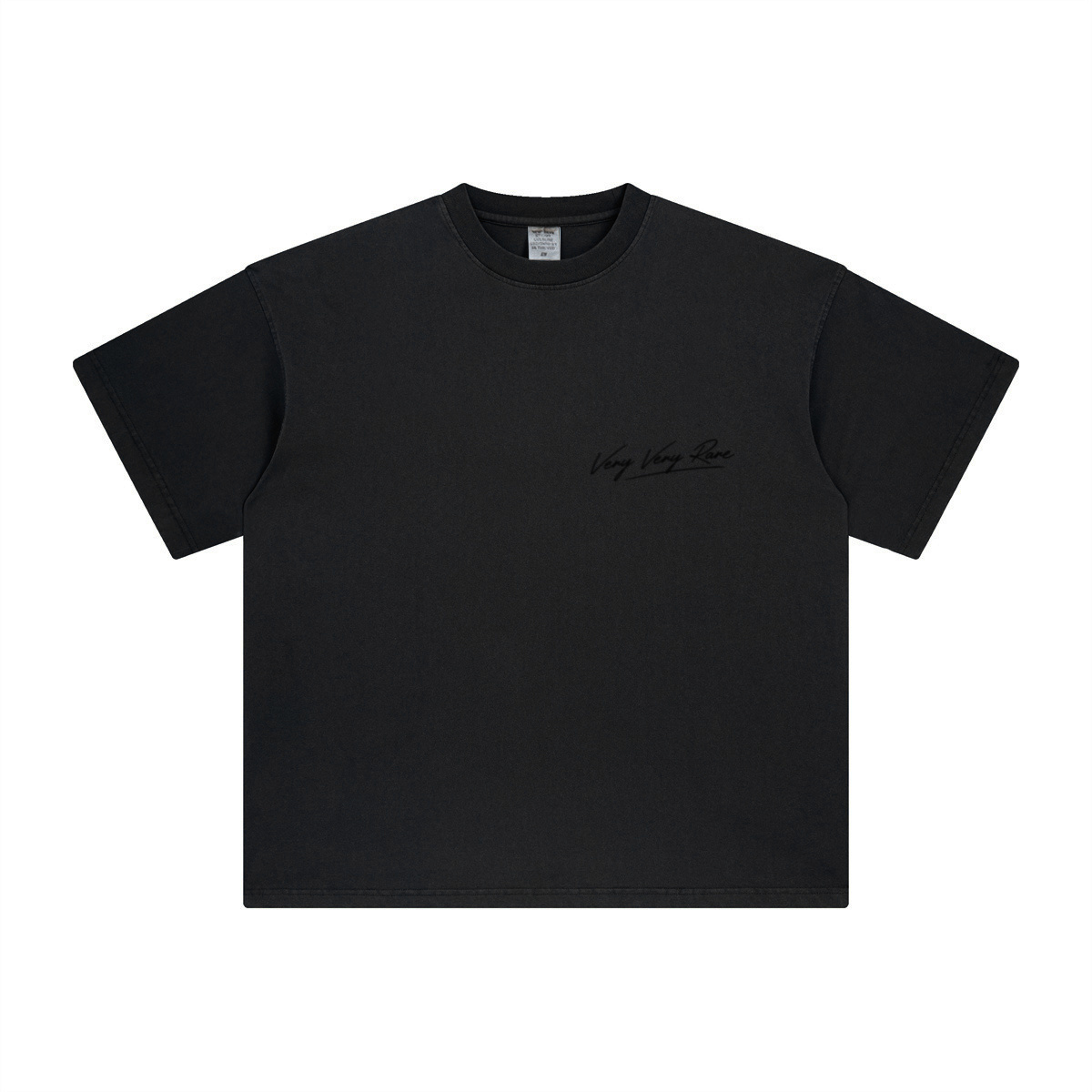 260GSM Unisex Heavyweight Re-Washed Distressed Crew Neck T-shirt Black