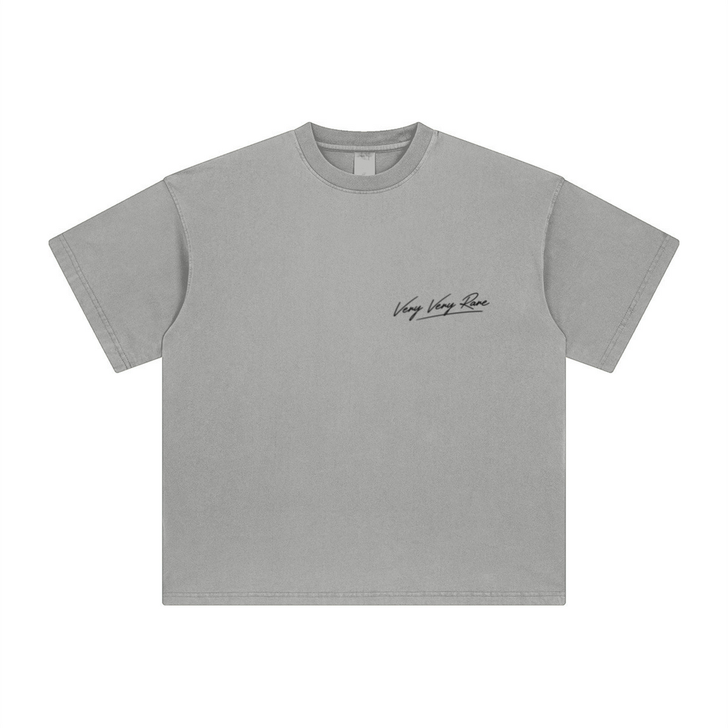 260GSM Unisex Heavyweight Re-Washed Distressed Crew Neck T-shirt Medium Grey