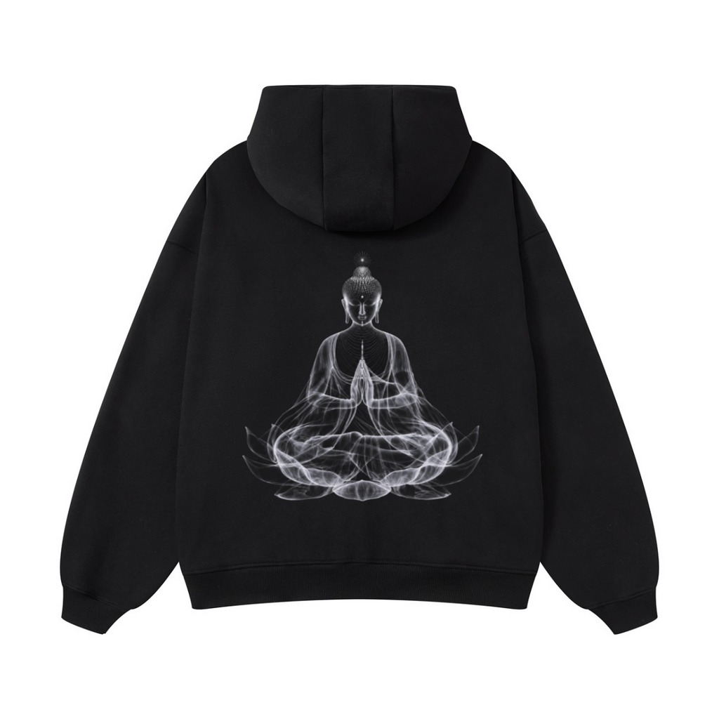 420GSM Unisex Fall&Winter Fleece-Lined Solid-Color Zip-Up Hoodie Black