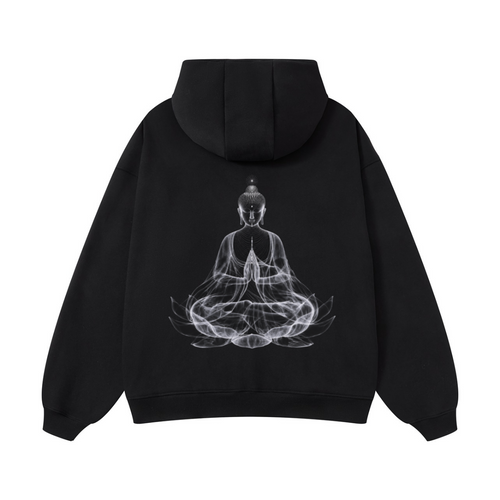420GSM Unisex Fall&Winter Fleece-Lined Solid-Color Zip-Up Hoodie Black