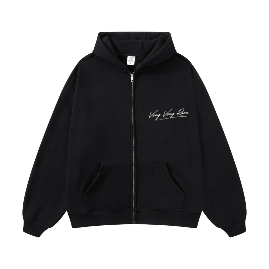 420GSM Unisex Fall&Winter Fleece-Lined Solid-Color Zip-Up Hoodie Black