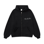 420GSM Unisex Fall&Winter Fleece-Lined Solid-Color Zip-Up Hoodie Black